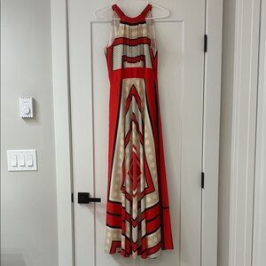 Geometric Red and Navy Maxi Dress